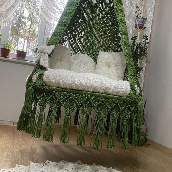 Green white Macrame swing