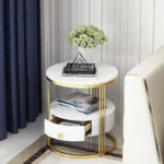 Metal marble side table with drawer